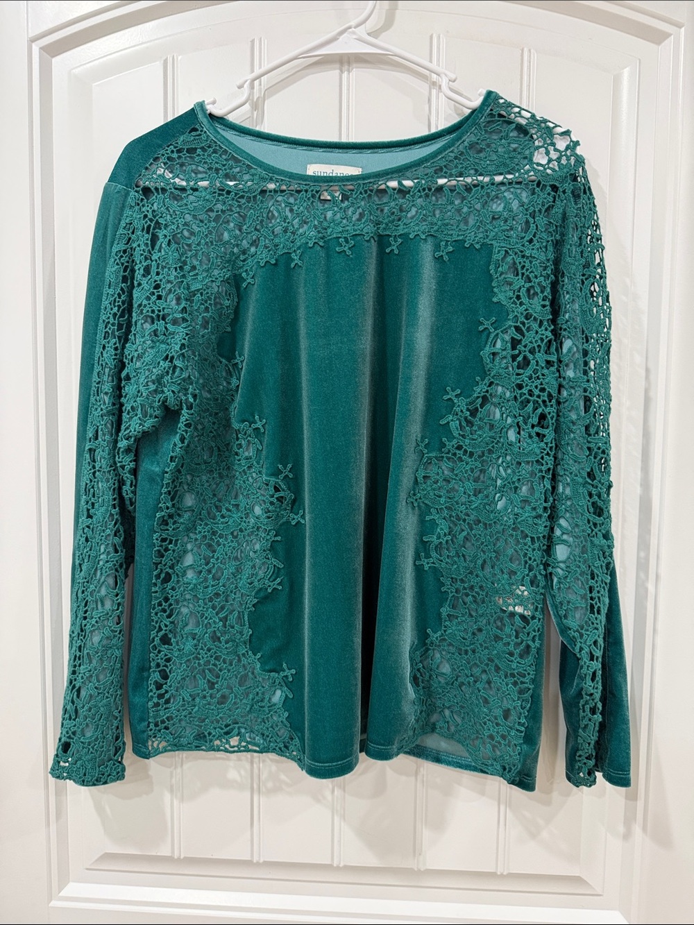 NWOT Sundance Teal Lace-Trim Long Sleeve Top